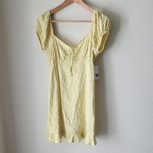 SO Butter Yellow Ditsy Floral Baby Doll Style Mini Dress Sz S NWT Back to School